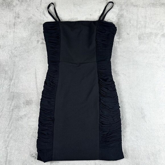 DRESS the POPULATION Little Black Dress Rouching Bodycon Mini Size Small 2/4 - Picture 1 of 13